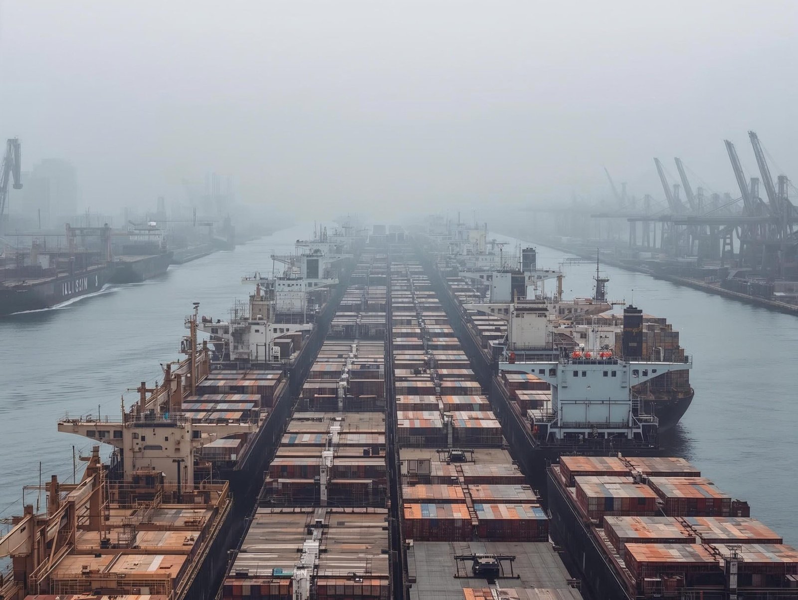 Mission, Vision and Values many ships waiting to enter a canal because of blockages